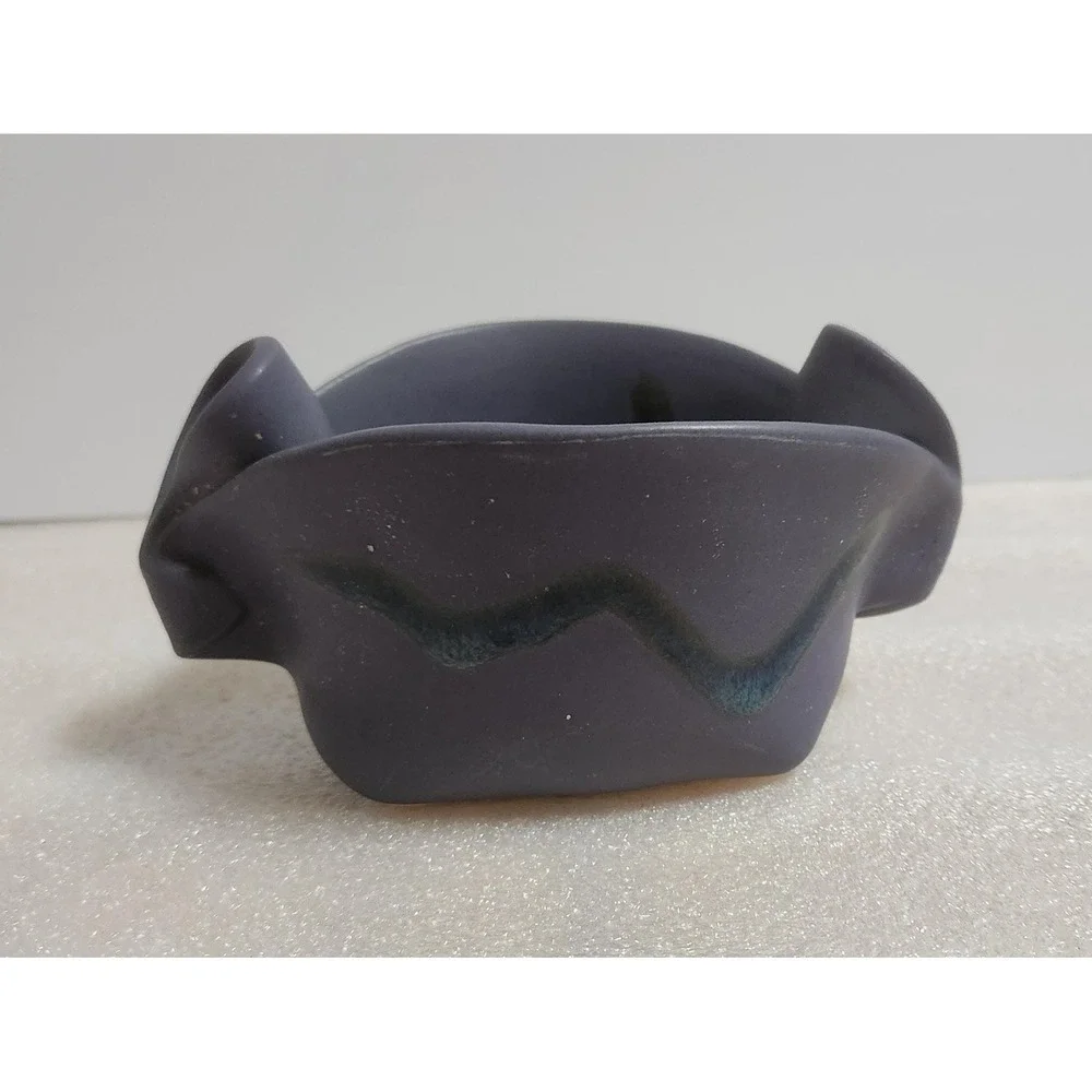 Vintage Hilborn Pottery Folded Pinch Pot Blue Tones